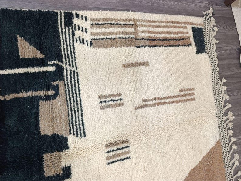 Modern Moroccan Berber Runner Rug – Handmade Wool Area Rug with Abstract Geometric Design in Black, Ivory & Sand - Image 5