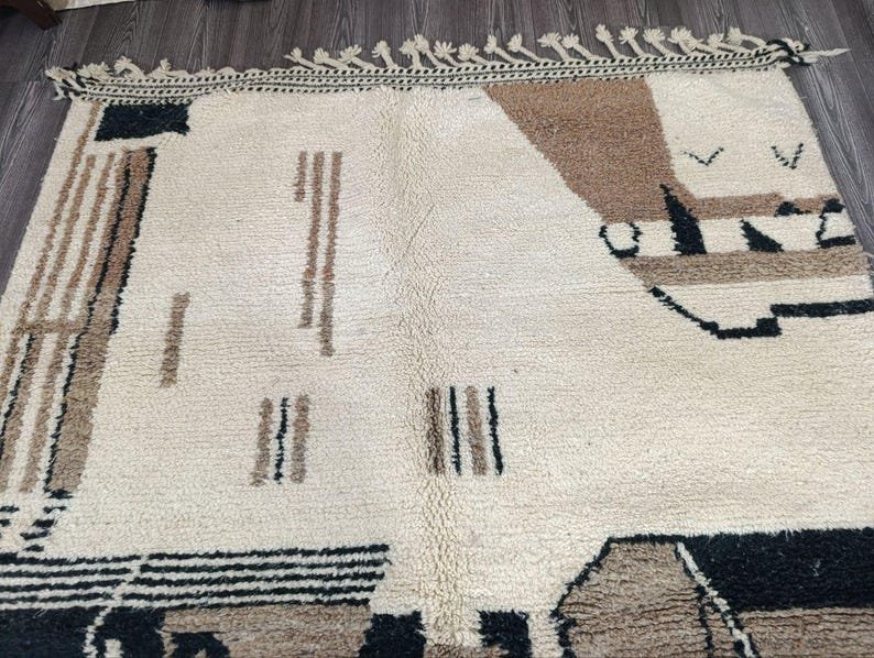 Modern Moroccan Berber Runner Rug – Handmade Wool Area Rug with Abstract Geometric Design in Black, Ivory & Sand - Image 6