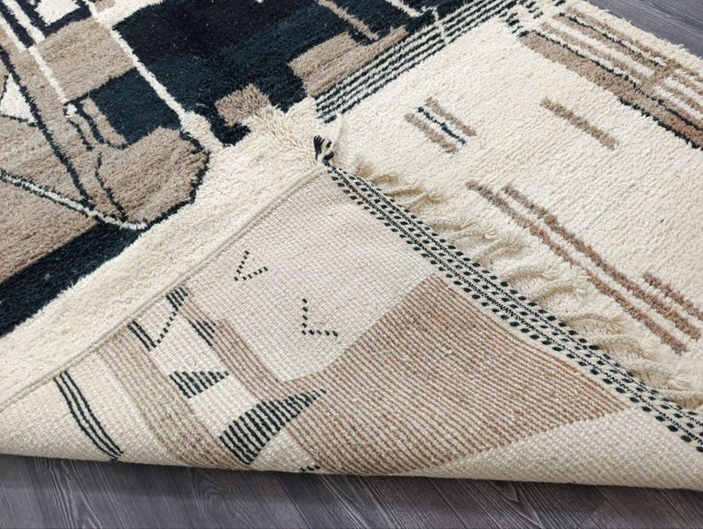 Modern Moroccan Berber Runner Rug – Handmade Wool Area Rug with Abstract Geometric Design in Black, Ivory & Sand - Image 7