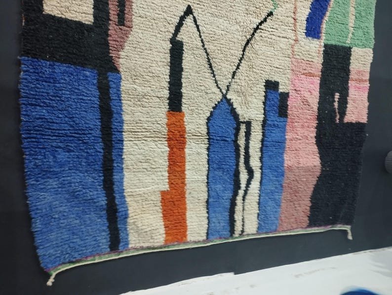 Modern Abstract Moroccan Berber Rug – Handmade Wool Area Rug with Artistic Geometric Design in Multicolor Blocks - Image 4