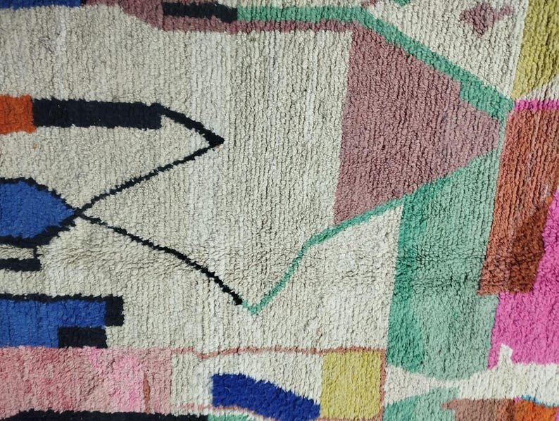 Modern Abstract Moroccan Berber Rug – Handmade Wool Area Rug with Artistic Geometric Design in Multicolor Blocks - Image 5