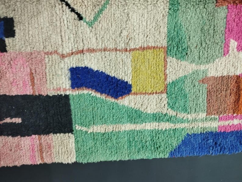 Modern Abstract Moroccan Berber Rug – Handmade Wool Area Rug with Artistic Geometric Design in Multicolor Blocks - Image 6