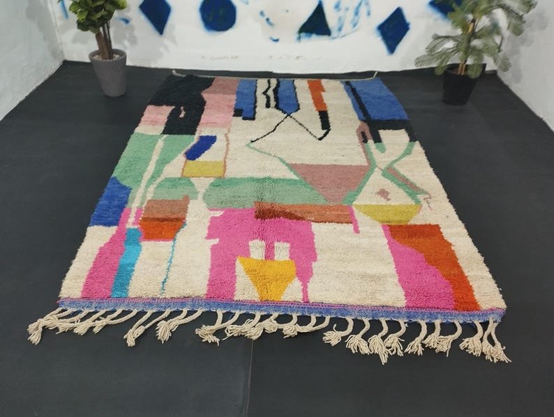 Modern Abstract Moroccan Berber Rug – Handmade Wool Area Rug with Artistic Geometric Design in Multicolor Blocks - Image 2