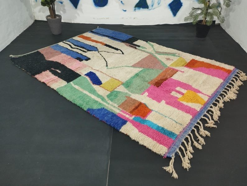 Modern Abstract Moroccan Berber Rug – Handmade Wool Area Rug with Artistic Geometric Design in Multicolor Blocks - Image 7