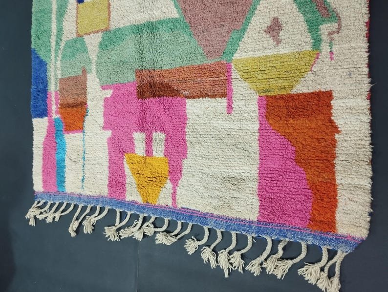 Modern Abstract Moroccan Berber Rug – Handmade Wool Area Rug with Artistic Geometric Design in Multicolor Blocks - Image 8