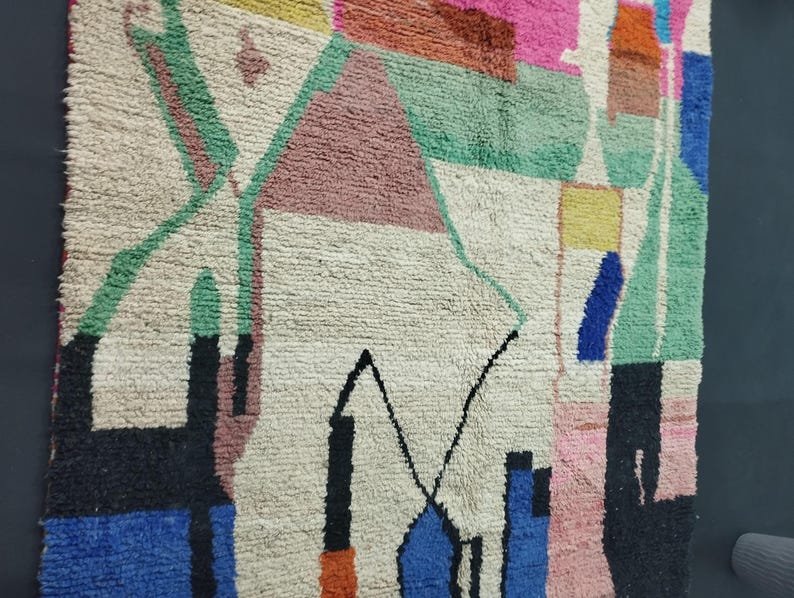 Modern Abstract Moroccan Berber Rug – Handmade Wool Area Rug with Artistic Geometric Design in Multicolor Blocks - Image 9
