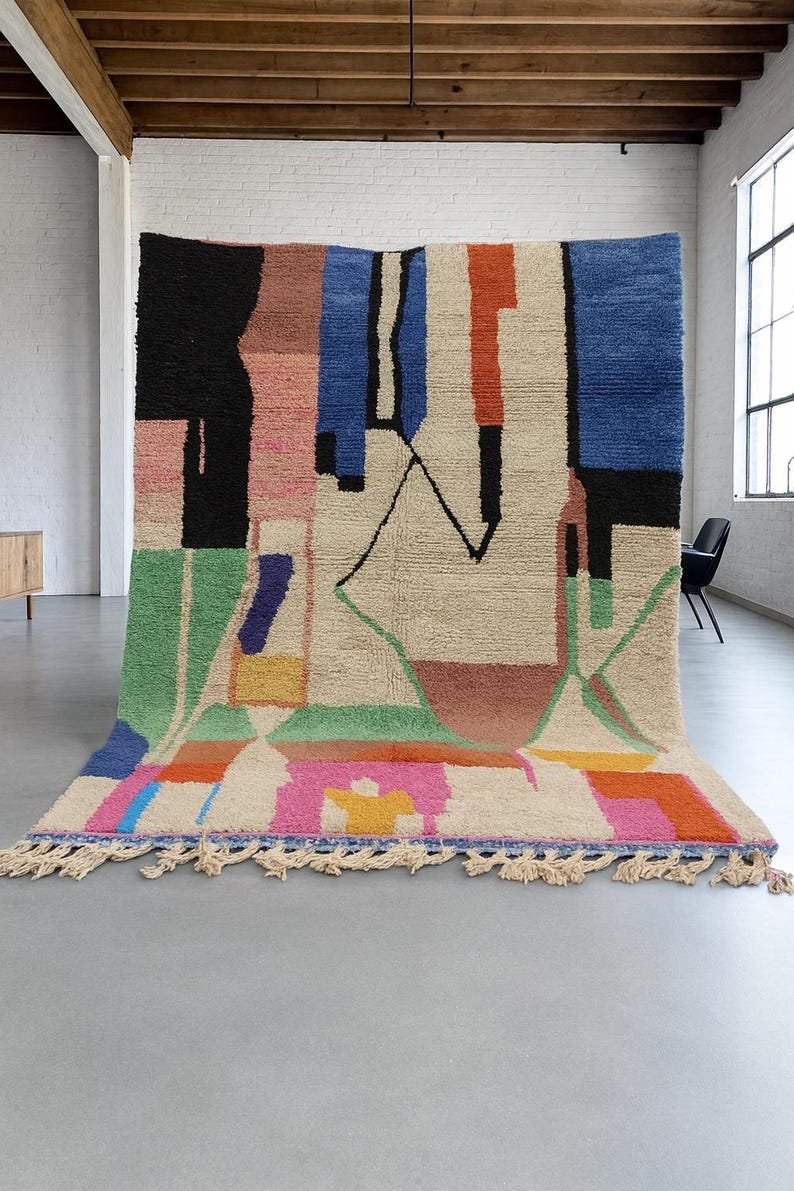 Modern Abstract Moroccan Berber Rug – Handmade Wool Area Rug with Artistic Geometric Design in Multicolor Blocks - Image 10