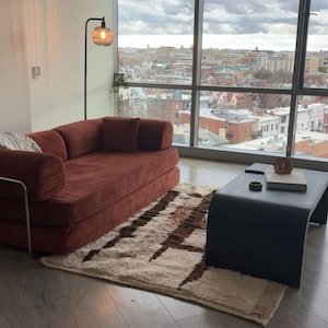 Minimalist Moroccan Beni Ourain Rug – Handmade Wool Area Rug with Bold Linear Geometric Design in Ivory & Brown - Image 6