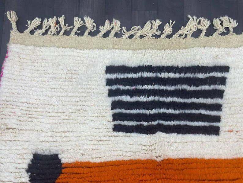 Modern Moroccan Berber Rug – Handmade Wool Area Rug with Bold Orange Block and Minimalist Abstract Accents - Image 4