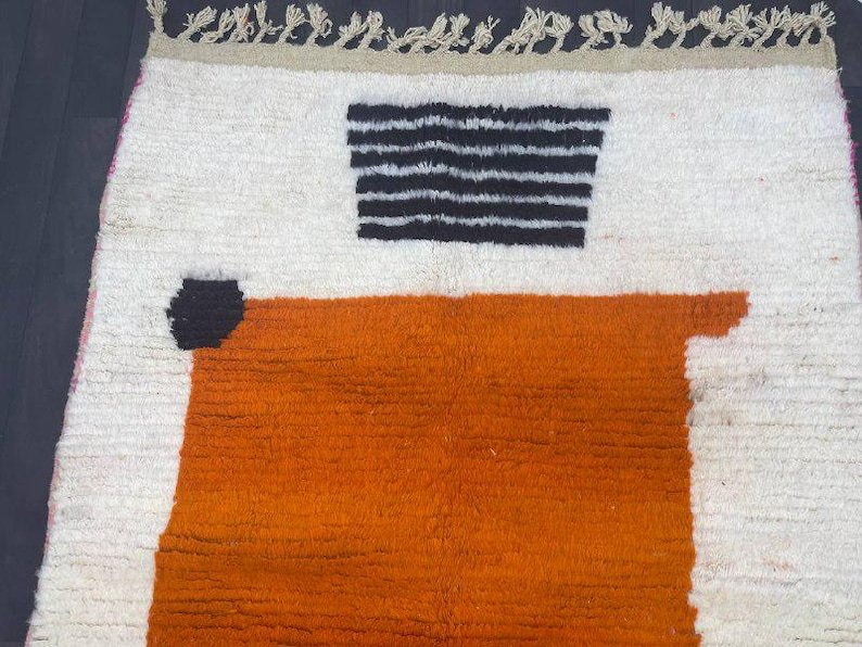 Modern Moroccan Berber Rug – Handmade Wool Area Rug with Bold Orange Block and Minimalist Abstract Accents - Image 6