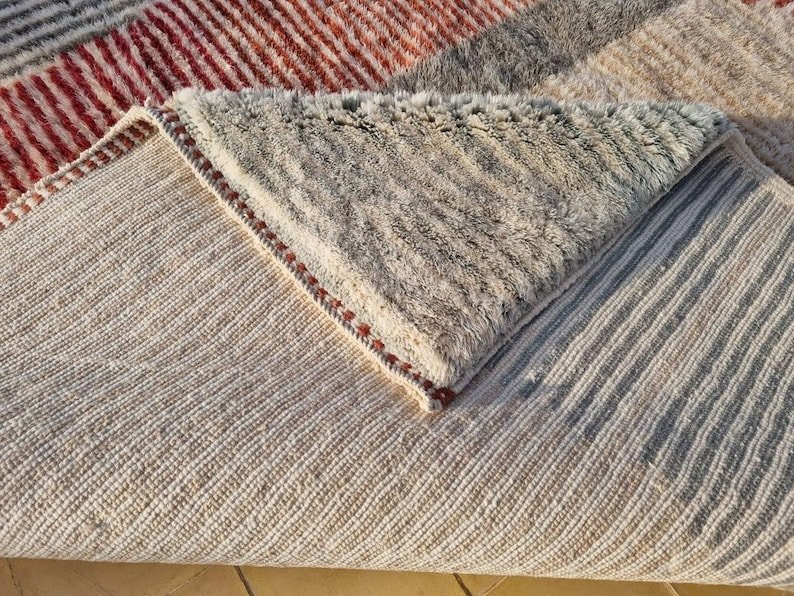 Modern Moroccan Berber Rug – Handmade Wool Area Rug with Terracotta Geometric Blocks and Neutral Tones - Image 7