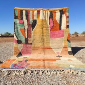 Colorful Moroccan Beni Ourain Rug – Handmade Berber Wool Area Rug – Abstract Geometric Boho Statement Rug