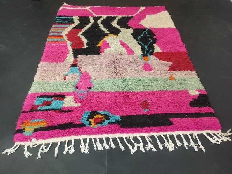 Pink Berber Moroccan Wool Rug-Moroccan Handmade rug ,Beni ourain Woven Style Morocco wool Berber Rug, modern rug, Hand woven rug, Berber style
