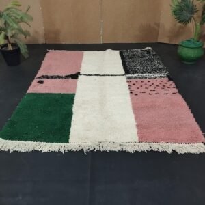 Handmade Beni Ourain Wool Rug-Pink Moroccan Carpet-Vintage Berber