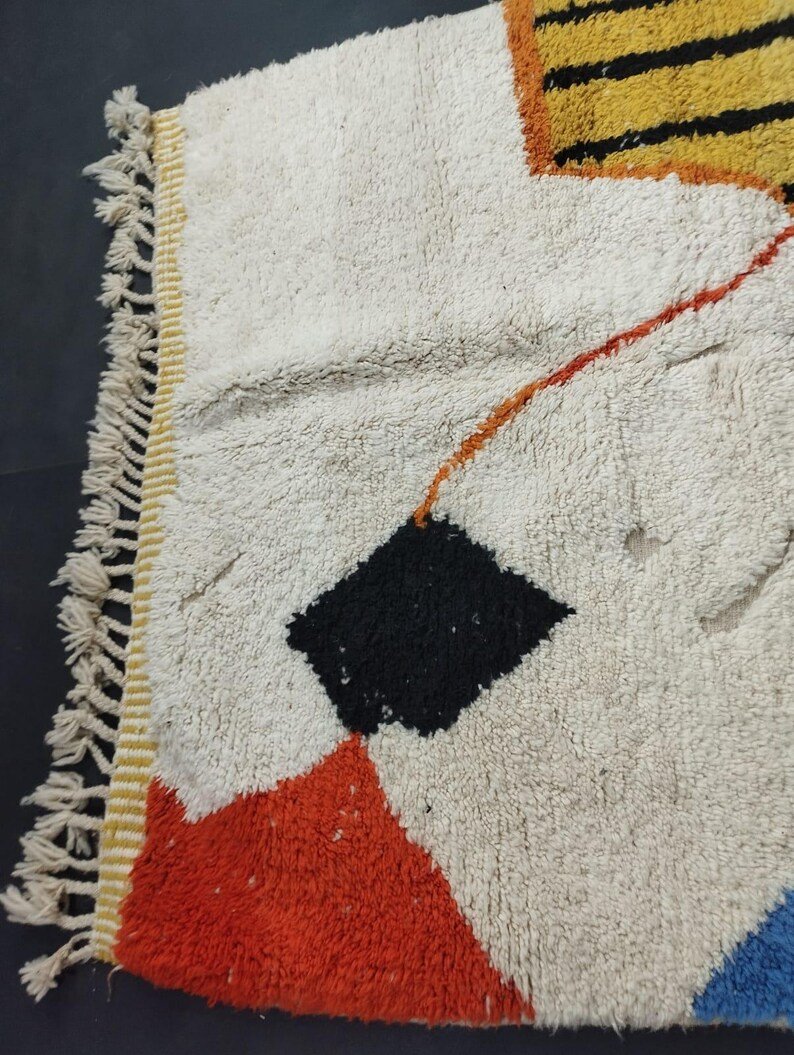 Blue And White Rug, Abstract Blue Rug, Handmade Sheep Wool Carpet, Berber Rug. - Image 2