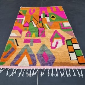 Abstract pink Rug, Handmade Sheep Wool Carpet, Berber Rug.