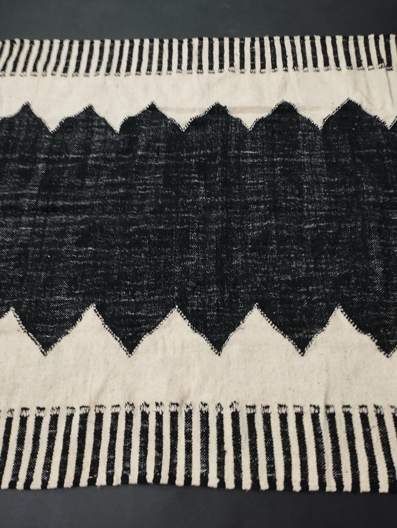 Handmade Black & White Moroccan Kilim Rug: Custom Wool Rug-Custom Large Moroccan Rug – Handmade Berber Carpet –Made in Morocco-tapis berbere - Image 8