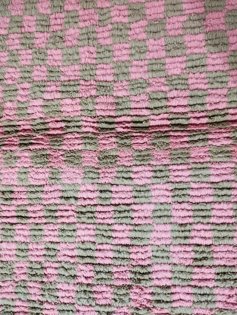 Pink And White Rug, Abstract Yellow Rug, Handmade Sheep Wool Carpet, Berber Rug. - Image 6