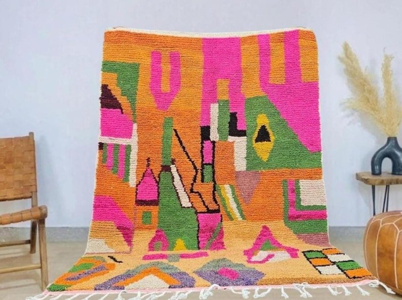 Abstract pink Rug, Handmade Sheep Wool Carpet, Berber Rug. - Image 11