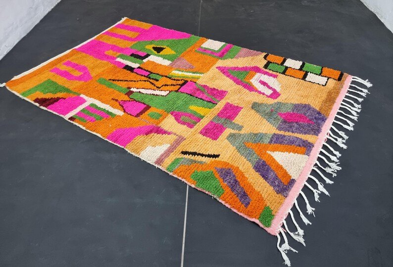 Abstract pink Rug, Handmade Sheep Wool Carpet, Berber Rug. - Image 9