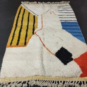 Blue And White Rug, Abstract Blue Rug, Handmade Sheep Wool Carpet, Berber Rug.