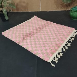 Pink And White Rug, Abstract Yellow Rug, Handmade Sheep Wool Carpet, Berber Rug.