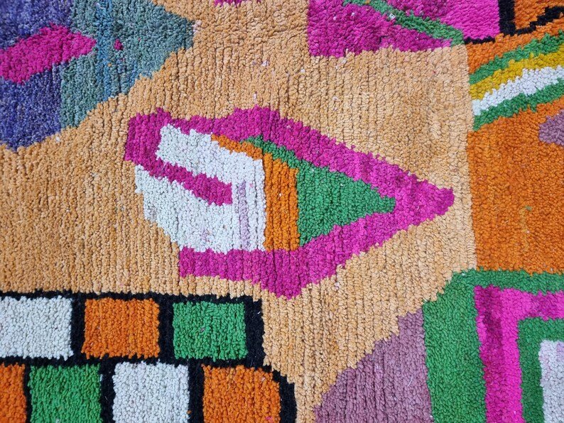 Abstract pink Rug, Handmade Sheep Wool Carpet, Berber Rug. - Image 4