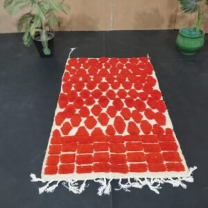 Moroccan Handmade Rug, Orange  And White Rug, Abstract Orange Rug, Handmade Sheep Wool Carpet, Berber Rug