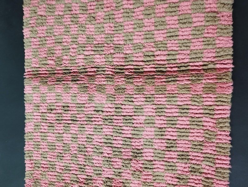Pink And White Rug, Abstract Yellow Rug, Handmade Sheep Wool Carpet, Berber Rug. - Image 10