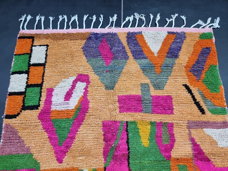 Abstract pink Rug, Handmade Sheep Wool Carpet, Berber Rug. - Image 6