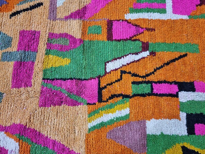 Abstract pink Rug, Handmade Sheep Wool Carpet, Berber Rug. - Image 7