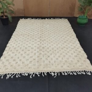 ARTISTIC BENIOURAIN RUG, Moroccan Handmade Rug, White Rug, Abstract White Rug, Handmade Sheep Wool Carpet, Berber Rug.