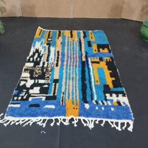 Authentic Moroccan Handmade Beni Ourain Rug, Handwoven from Natural Wool in a Modern Berber Style, Featuring Brown or Camel Layered Tones