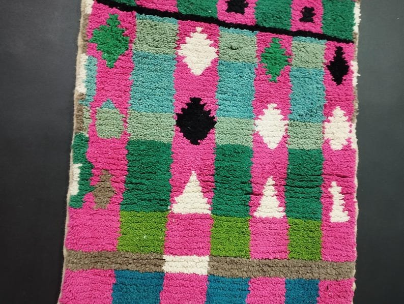 Moroccan Handmade Rug, Turmeric Green And Pink Rug, Abstract Yellow Rug, Handmade Sheep Wool Carpet, Berber Rug. - Image 2