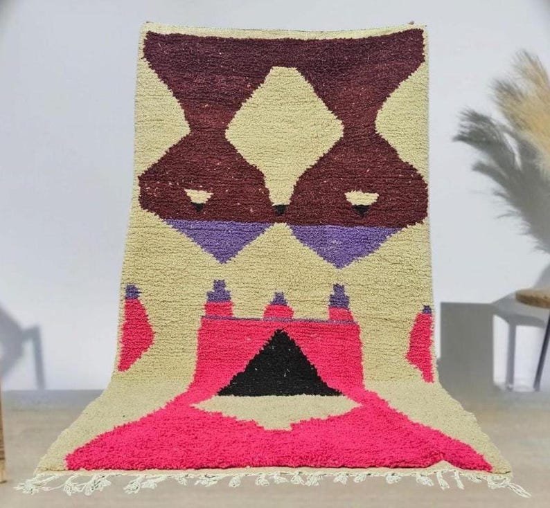 Handmade Pink Beni Ourain Carpet – Colorful Wool Rug for Living Room & Bedroom – Custom Moroccan Rug with Multicolored Azilal Design – Tapis Berbère - Image 8