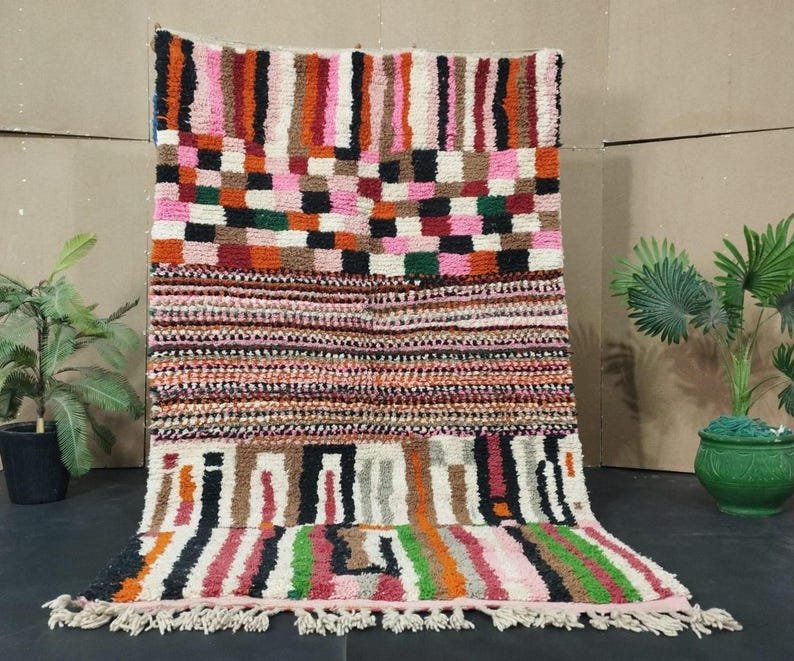 Custom Handmade Moroccan Rug – Colorful Wool Boho Rug with Unique Patterns, Moroccan Boujad