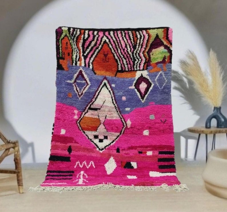 Pretty Handmade Rug, Handmade Wool Rug, Colorful Wool Rug, Tribal Rug, Berber Moroccan Rug, Sheep Rug, Abstract Rug, Azilal Rug, Area Rug. - Image 8