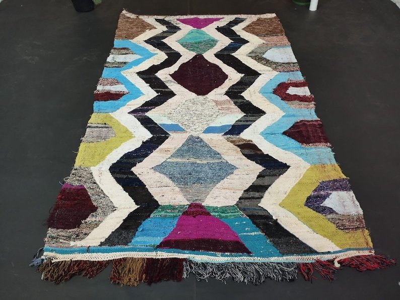 Azilal Tribal Hand-Knotted Wool Rug, Boho Rug, Authentic Moroccan Area Rug– Handwoven Moroccan Wool Carpet