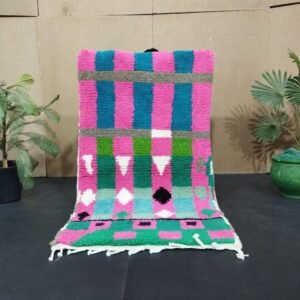 Moroccan Handmade Rug, Turmeric Green And Pink Rug, Abstract Yellow Rug, Handmade Sheep Wool Carpet, Berber Rug.