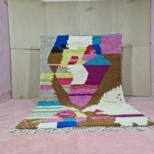 Handmade Wool Berber Area Rug for Living Room or Bedroom, Genuine Wool Colored Rug-Moroccan Colorful Geometric Design-tapis berbere