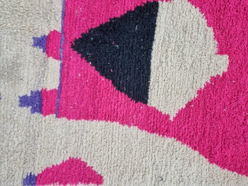 Handmade Pink Beni Ourain Carpet – Colorful Wool Rug for Living Room & Bedroom – Custom Moroccan Rug with Multicolored Azilal Design – Tapis Berbère - Image 11