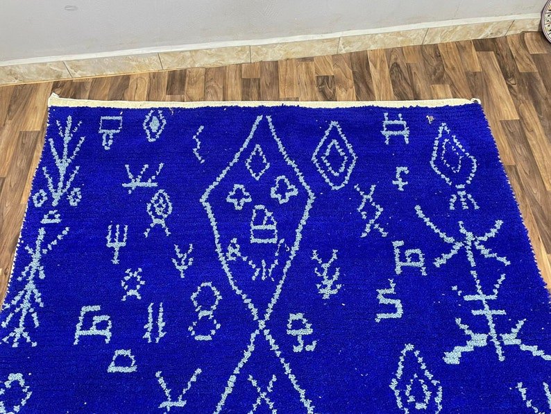 Blue Boujaad Rug, 6x9 Boho Abstract Wool Moroccan Rug - Image 2