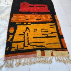 Handmade Moroccan Rug – Customizable Berber Carpet – Bold Abstract Geometric Design – Red, Black & Yellow Wool Rug