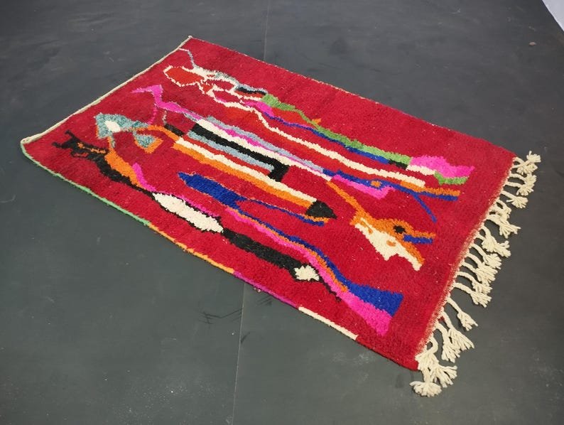 Pretty Handmade Rug, Handmade Wool Rug, Colorful Wool Rug, Tribal Rug, Berber Moroccan Rug, Sheep Rug, Abstract Rug, Azilal Rug, Area Rug. - Image 7