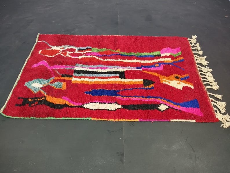 Pretty Handmade Rug, Handmade Wool Rug, Colorful Wool Rug, Tribal Rug, Berber Moroccan Rug, Sheep Rug, Abstract Rug, Azilal Rug, Area Rug. - Image 8