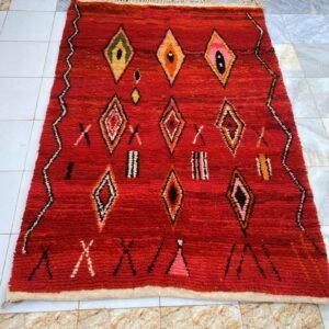 Handcrafted Moroccan Berber Rug | Customizable Wool Carpet | Vibrant Red & Colorful Geometric Design