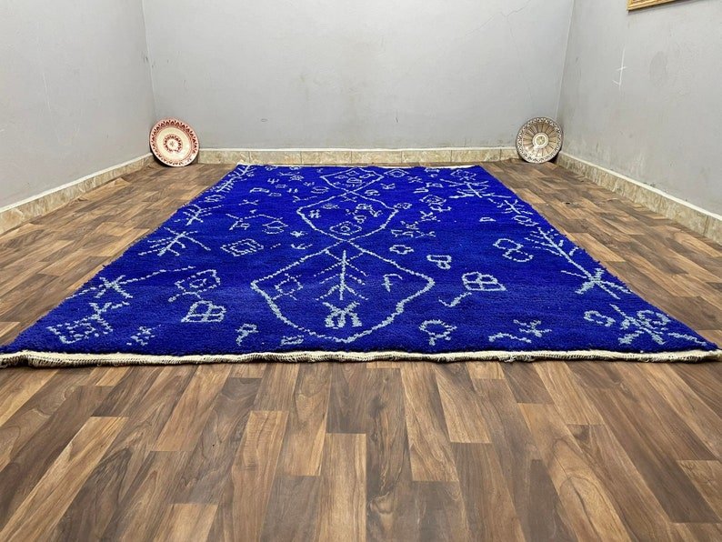 Blue Boujaad Rug, 6x9 Boho Abstract Wool Moroccan Rug - Image 8
