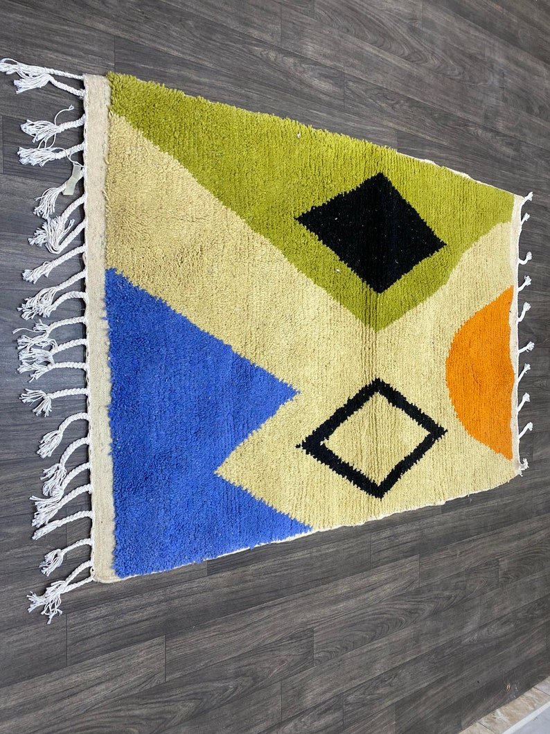 Berber wool gifts for him, Carpet Geometric Tribal Design, Handmade Moroccan Rug - Image 9