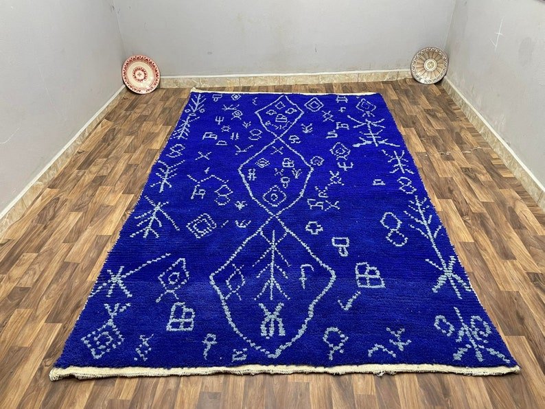 Blue Boujaad Rug, 6x9 Boho Abstract Wool Moroccan Rug - Image 9