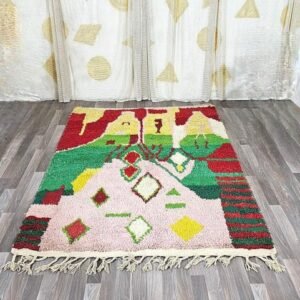 Custom Moroccan Rug - Handwoven Beni Ourain Rug, Colorful Oushak Wool Rug, Bohemian Living Room Carpet, Yellow & Green Morocco Rug